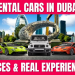 Tourist driving a luxury car from a cheap car rental Dubai service near Burj Khalifa