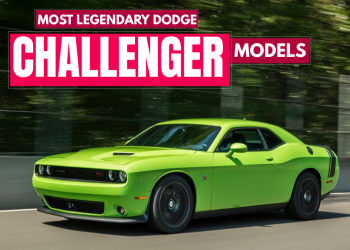 Dodge Challenger driving on UAE roads, showcasing classic muscle design and power.