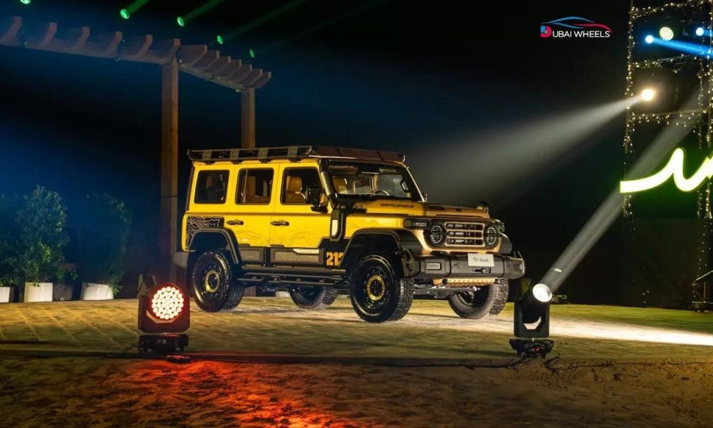 Official launch event of 212 Off-Road Brand Launch UAE in Dubai with automotive journalists, off-road influencers, and SUV enthusiasts showcasing Falcon, Pioneer, and T01 models