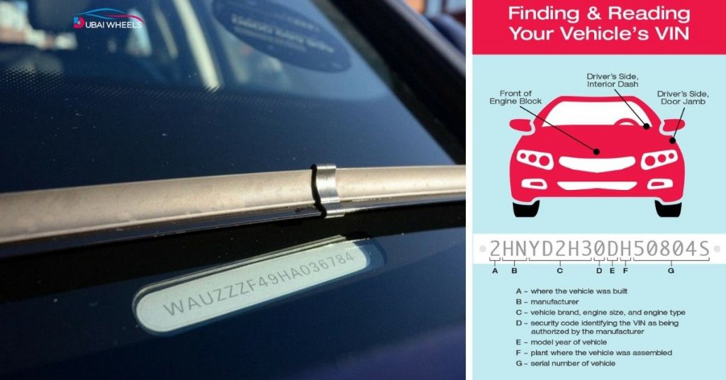 Close-up of car chassis number (VIN) showing its importance in UAE