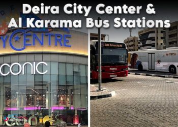 Deira City Centre and Al Karama bus stations in Dubai showing bus routes, metro links, and commuter facilities.