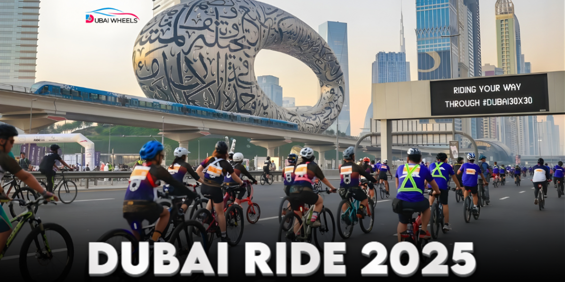 Cyclists enjoying Dubai Ride 2025 with Free Careem Bikes on Sheikh Zayed Road
