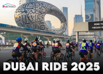 Cyclists enjoying Dubai Ride 2025 with Free Careem Bikes on Sheikh Zayed Road