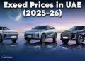Exeed luxury SUVs in UAE 2025 showing Exeed VX, RX, LX models with premium features and modern technology