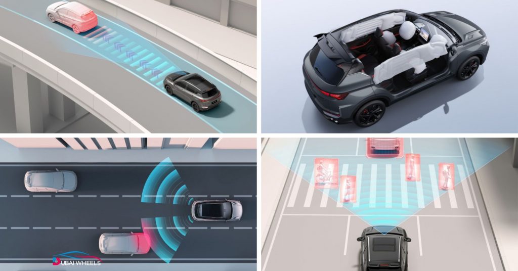 2025 Geely Coolray UAE displaying advanced safety features including lane-assist, adaptive cruise control, and 360-degree camera