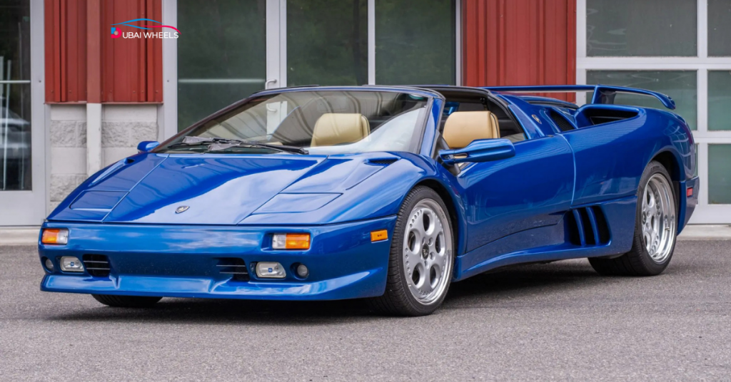 Lamborghini Diablo VT Roadster 1997 from Donald Trump’s Car collection, showcasing rare design, vivid blue color, and powerful V12 engine.