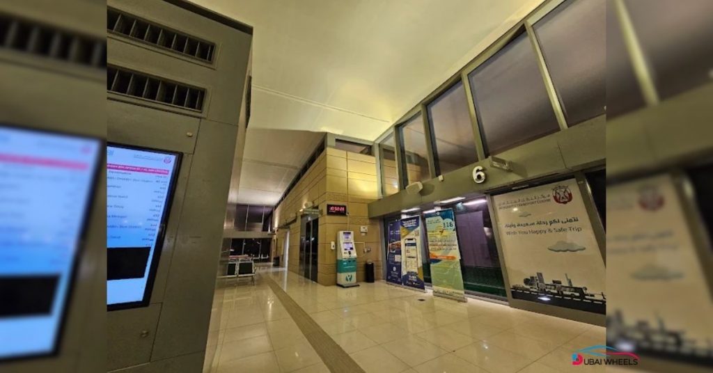 Facilities at Sharjah & Al Ain Bus Stations including air-conditioned waiting areas, ticket counters, food stores, clean washrooms, taxi stands, RTA customer service, and parking.