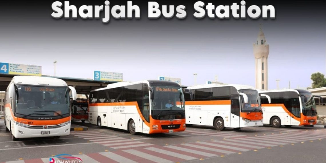 A view of Sharjah bus stations including Al Jubail and Muwaileh showing modern facilities, routes, and intercity buses in 2025.