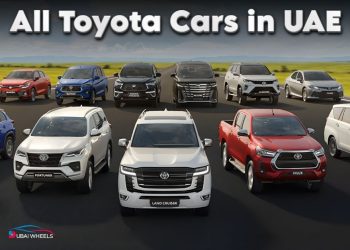 2025 Toyota UAE lineup showing SUVs, sedans, and hybrid cars with prices and features