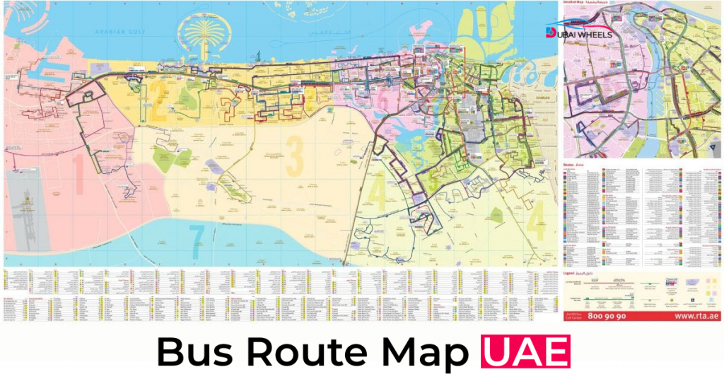UAE Bus Route Map showing all major bus stations and intercity routes across Abu Dhabi, Dubai, Sharjah, and Al Ain
