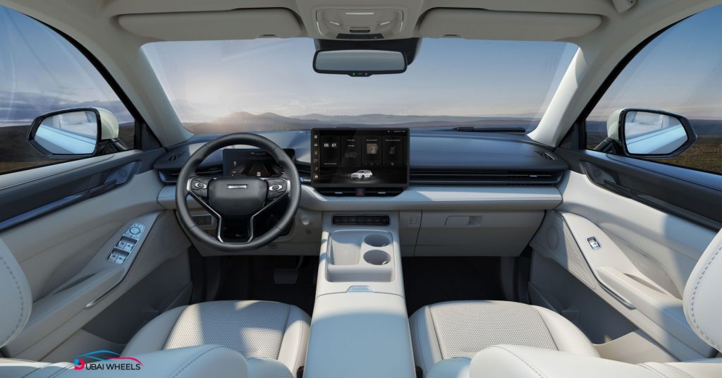 2026 Haval H6 UAE premium interior with 12.3-inch infotainment screen, Apple CarPlay, Android Auto, panoramic sunroof, and luxurious seating