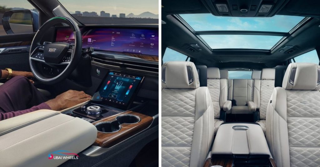 Cadillac UAE advanced safety and technology features including Super Cruise hands-free driving, OLED display, ADAS, AI monitoring, surround cameras, and AKG audio system