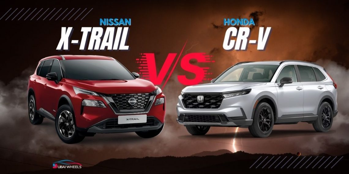Honda CR-V vs Nissan X-Trail UAE 2025 side by side comparison on UAE roads