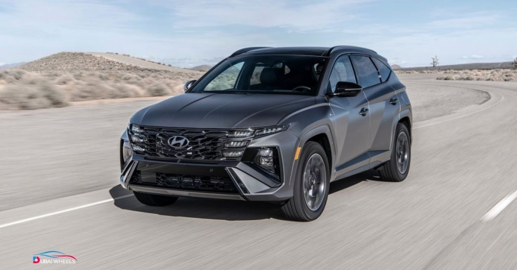 Hyundai Tucson 2025 in Dubai UAE, showing modern design, strong fuel efficiency, family SUV practicality and daily driving performance.