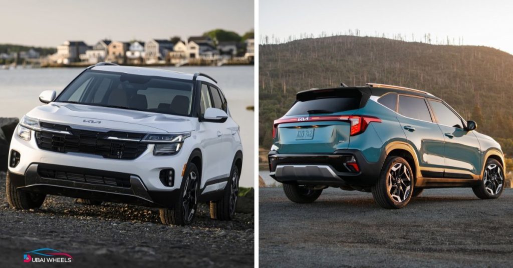 Kia Seltos UAE 2025 exterior front view with bold grille, LED headlights, and sporty compact SUV design for Dubai and Abu Dhabi roads