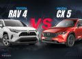 Mazda CX-5 vs Toyota RAV4 UAE 2025 comparison featuring both SUVs side by side, showing design, performance and fuel economy differences for UAE drivers