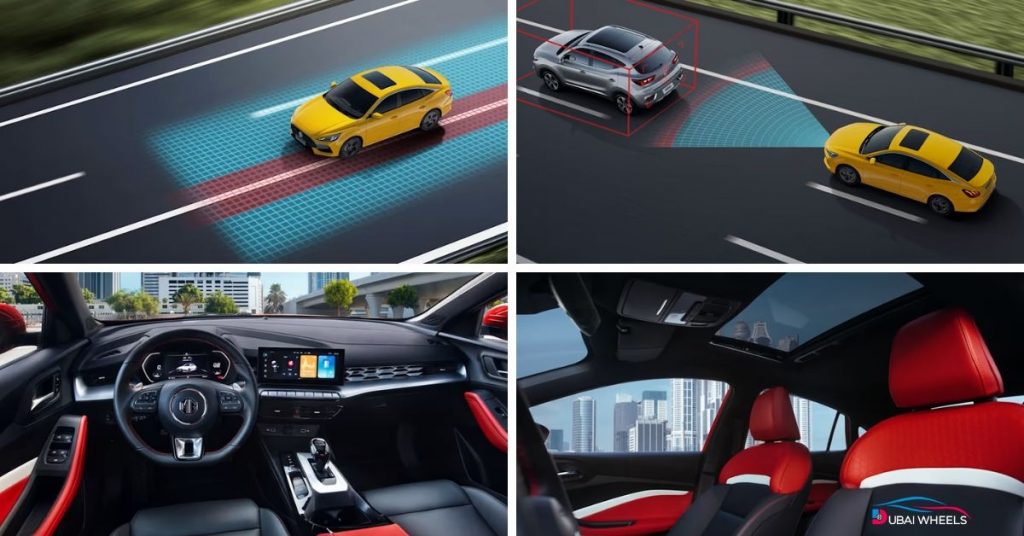 MG GT 2025 UAE features and technology including touchscreen infotainment, digital cluster, keyless entry, and Apple CarPlay