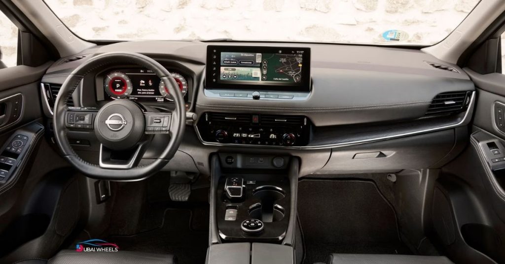 Nissan X-Trail interior 2025 UAE showing dashboard, seats, and family-friendly features