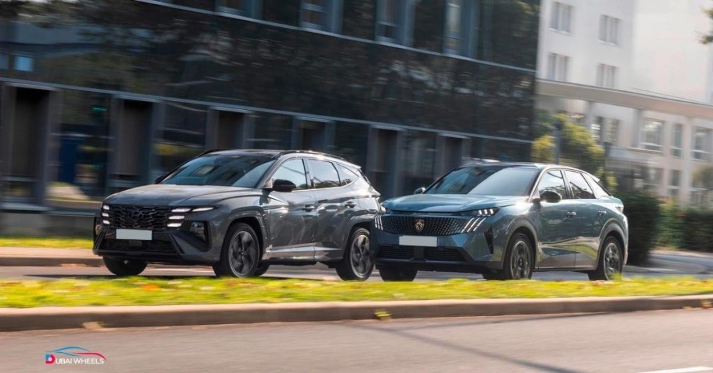 Peugeot 3008 vs Hyundai Tucson engine performance and driving experience in UAE, showing smooth city and highway driving capability in Dubai.