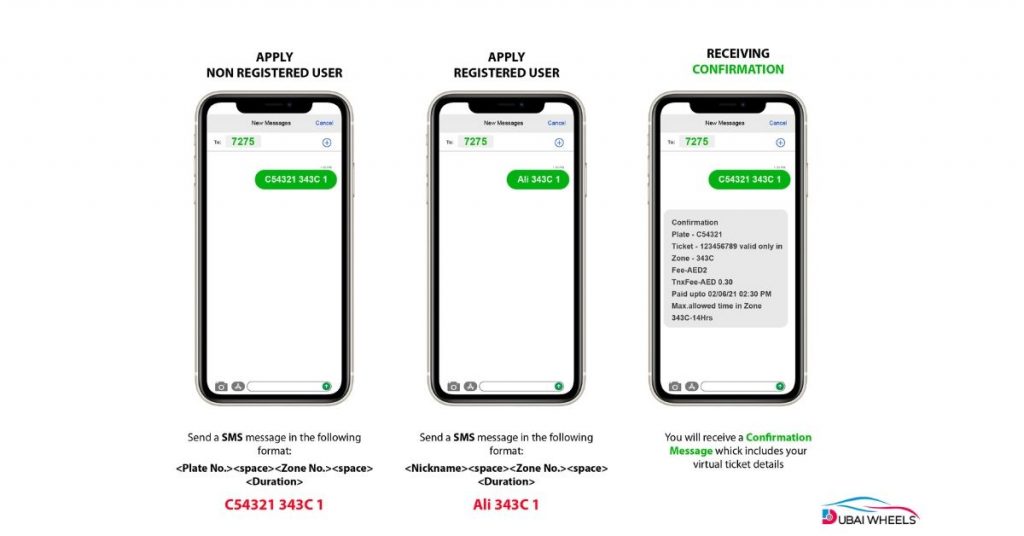 Salik Balance Check UAE using SMS method for non-smartphone users, showing sending account number to 5599.