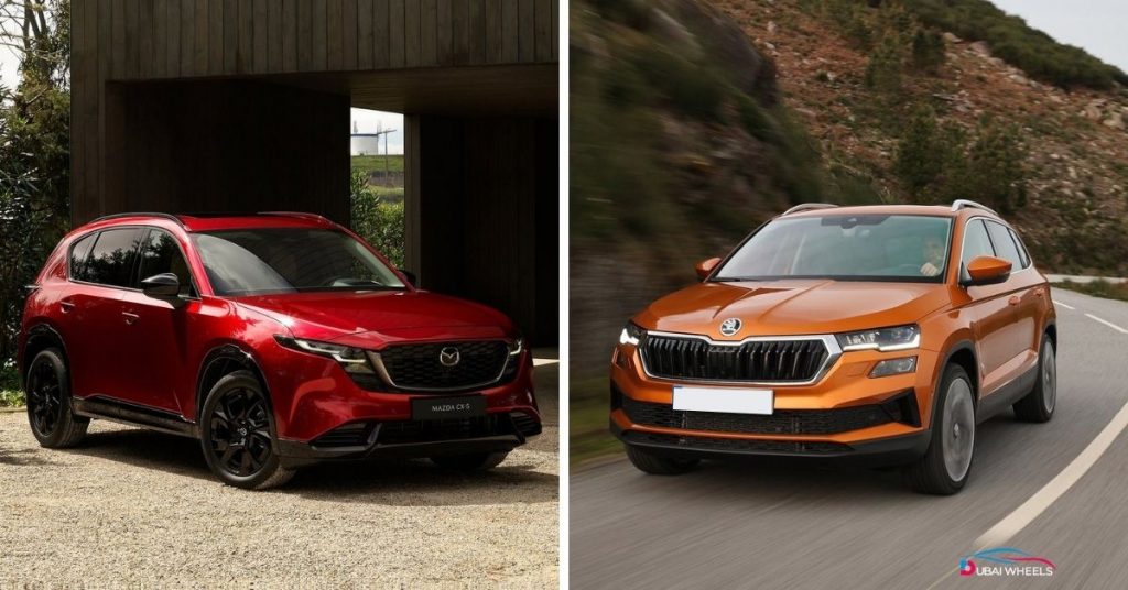 Skoda Karoq vs Mazda CX-5 2025 price comparison in Dubai showing value for money and features