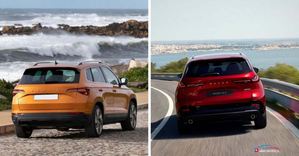Skoda Karoq vs Mazda CX-5 fuel efficiency comparison in UAE 2025 showing mileage and daily running performance