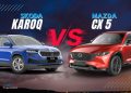 Skoda Karoq vs Mazda CX-5 UAE 2025 side-by-side comparison showing interior, exterior, and features for Dubai roads