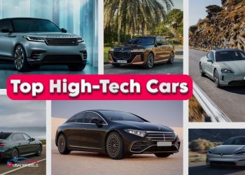 Top high-tech cars 2025 in the UAE including Tesla Model S Plaid, Mercedes-Benz EQS, BMW i7, Porsche Taycan and Range Rover with AI, electric and luxury features