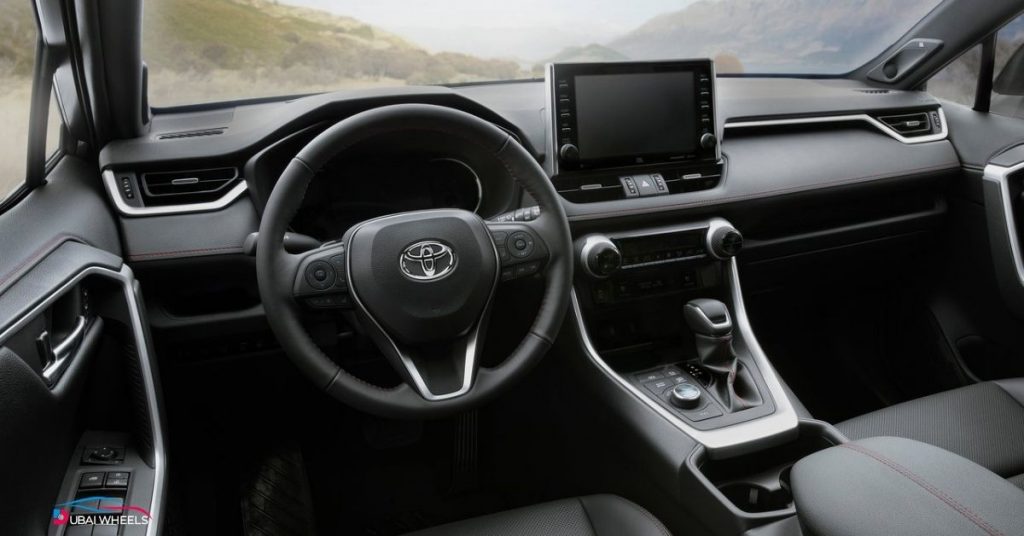 Toyota RAV4 2025 interior in the UAE featuring spacious cabin, modern infotainment system, comfort seating and family-friendly design