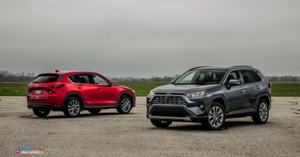 Toyota RAV4 vs Mazda CX-5 price comparison in UAE showing value, resale strength and affordability for 2025 buyers
