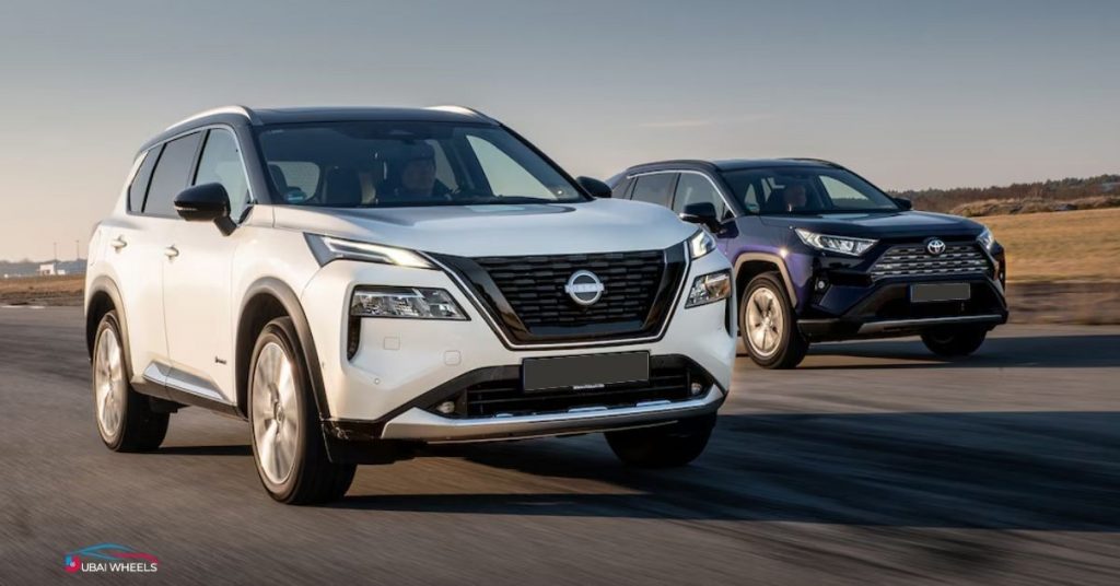Toyota RAV4 vs Nissan X-Trail UAE showing driving performance and handling on city and highway roads