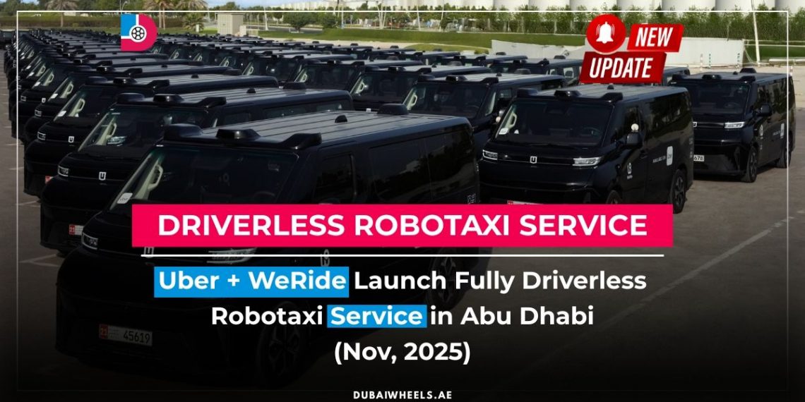 Uber WeRide driverless robotaxi operating in Abu Dhabi on Yas Island with Level-4 autonomous technology