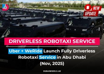 Uber WeRide driverless robotaxi operating in Abu Dhabi on Yas Island with Level-4 autonomous technology