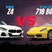 BMW Z4 vs Porsche 718 Boxster UAE comparison showing two luxury convertible sports cars on Dubai roads