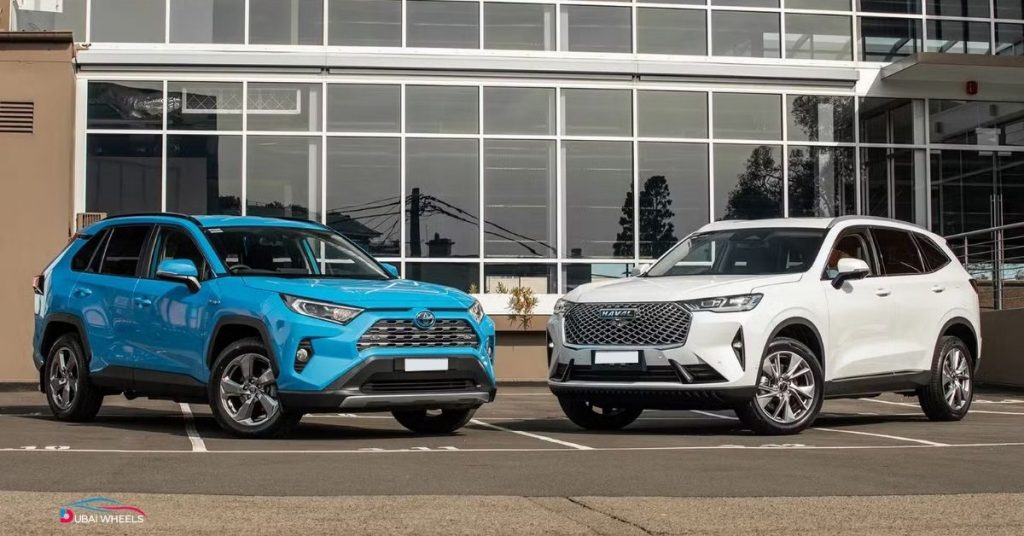 Haval H6 vs Toyota RAV4 UAE fuel economy comparison showing city and highway fuel efficiency ratings for 2026 models