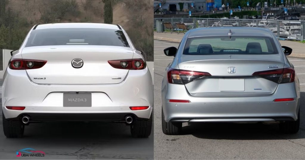 Honda Civic vs Mazda 3 Sedan rear design comparison in the UAE