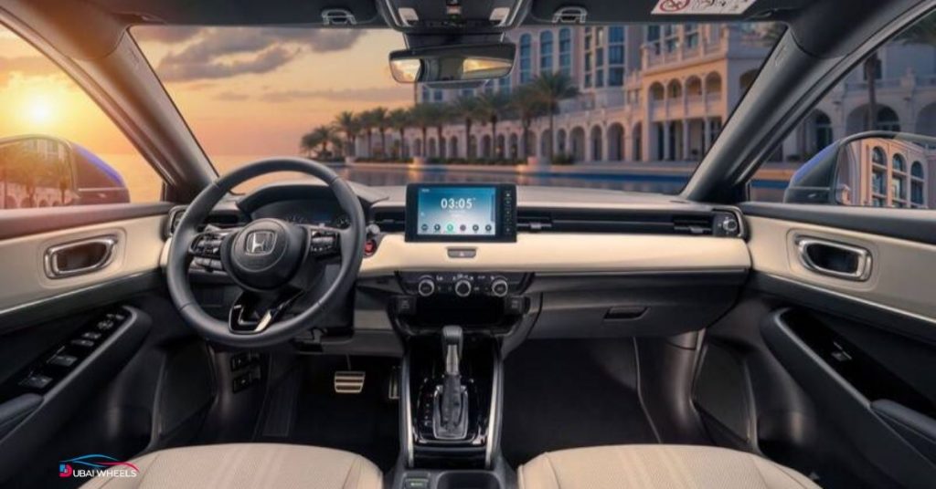 Honda HR-V interior UAE showing cabin layout, adjustable seating, dashboard design, and family-friendly features