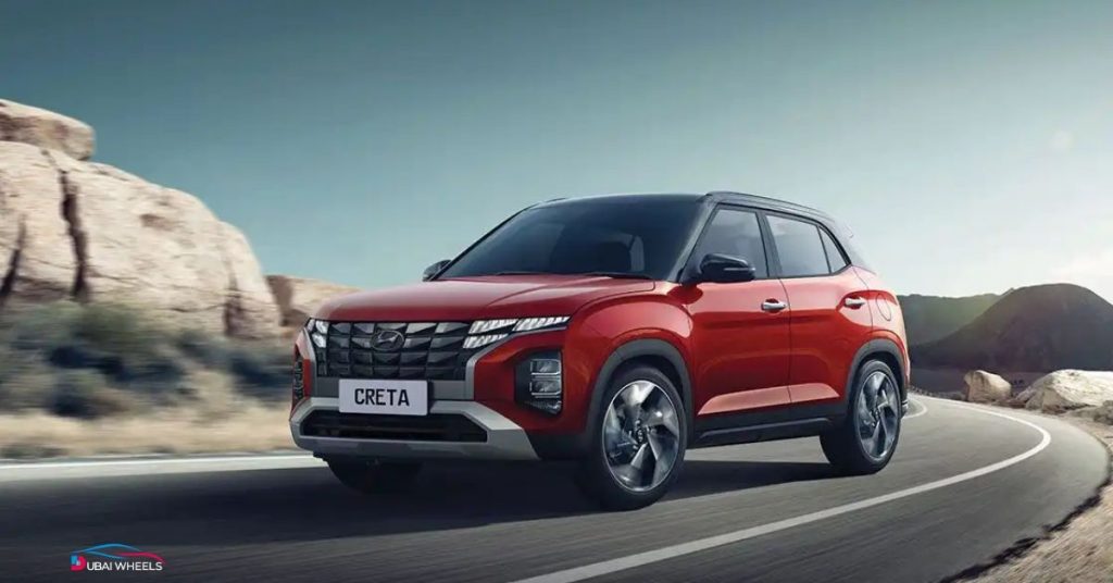 Hyundai Creta UAE facade design and street presence showcasing exterior styling, LED lights, grille, and city driving appeal