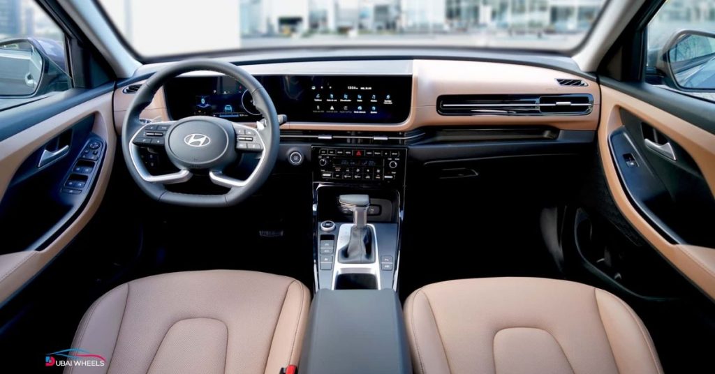 Hyundai Creta UAE interior comfort and technology showing cabin layout, touchscreen infotainment, seats, and modern dashboard