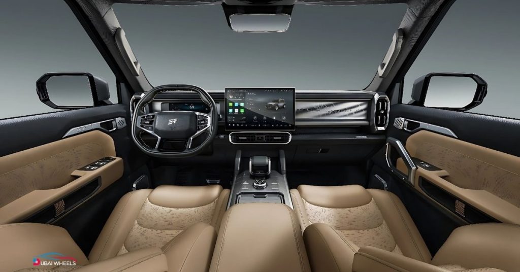Jetour T2 UAE interior showing modern cabin, digital display, ambient lighting, and comfortable seating