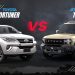 Jetour T2 vs Toyota Fortuner UAE comparison showing exterior design and SUV stance