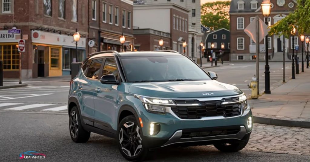 Kia Seltos UAE engine performance and driving experience showing SUV on road, highlighting smooth acceleration, handling, and city-highway performance