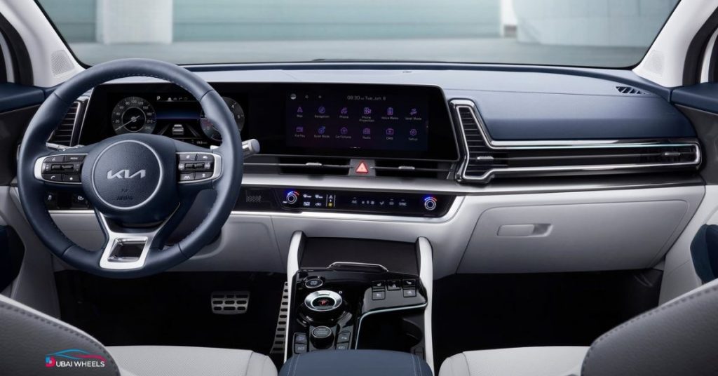 Kia Sportage UAE interior showing dashboard, seats, cargo space, and technology features