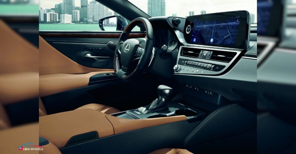 Lexus ES interior UAE showing spacious cabin, plush seats, and quiet luxury design