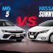 MG 5 vs Nissan Sunny UAE comparison showing side-by-side budget sedans, highlighting features, fuel efficiency, and comfort for daily driving in Dubai and Abu Dhabi.