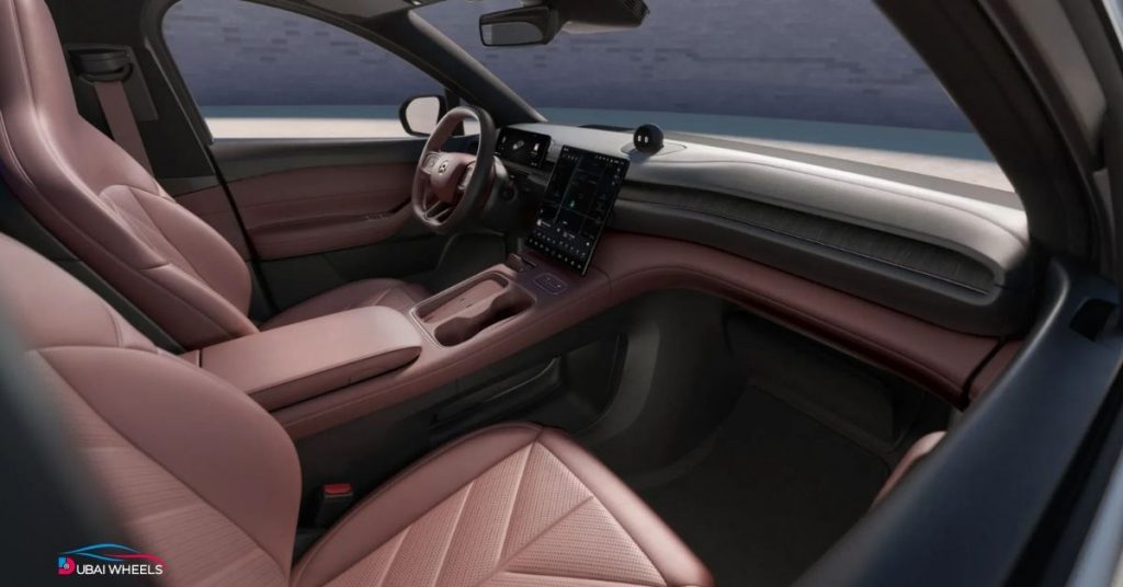 NIO EC6 interior in the UAE showing premium cabin design, ambient lighting, and NOMI AI assistant