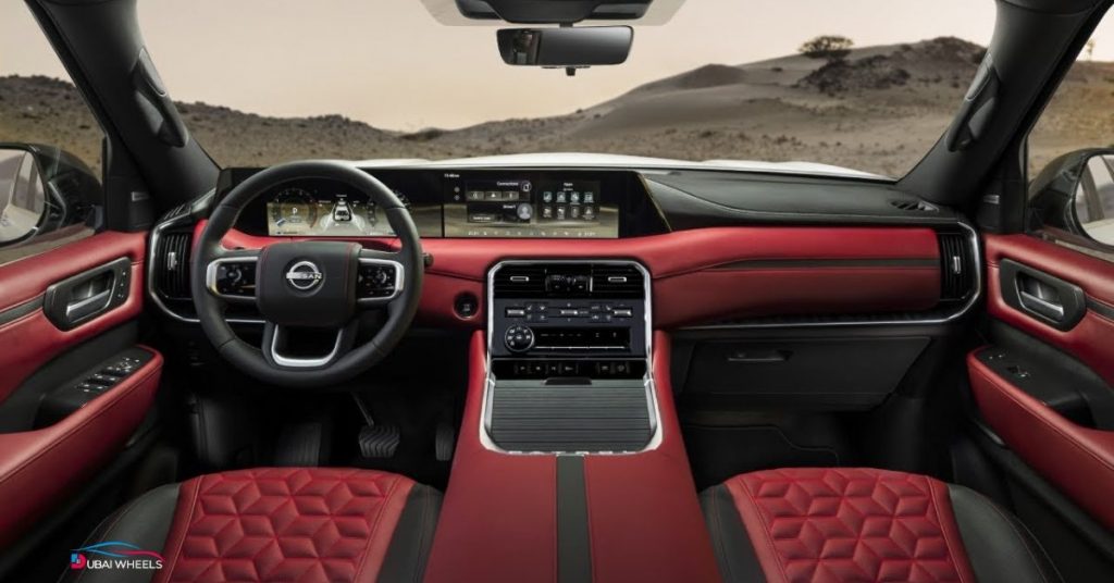 Nissan Patrol UAE interior – luxury cabin, leather seats, advanced infotainment, driver-assistance and comfort features