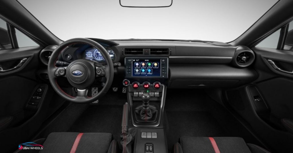 Subaru BRZ interior UAE showing refined cabin layout, driver-focused controls, supportive seats, and infotainment system for city and highway driving