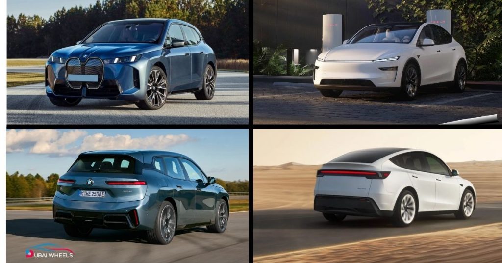 Tesla Model Y vs BMW iX UAE specs and dimensions comparison chart for electric SUVs