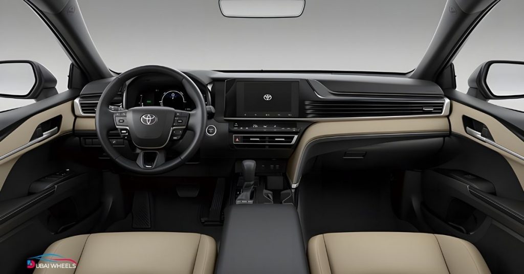 Toyota Camry interior UAE showing premium cabin, dashboard, and comfort features